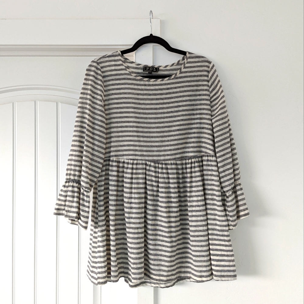 Grey and white striped peplum shirt size large